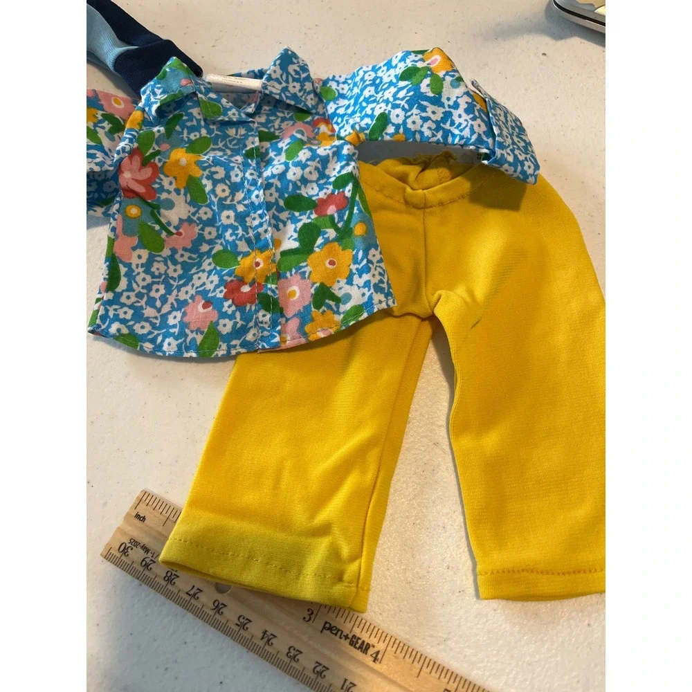 Vintage 18 Inch Doll Clothes Set Floral Shirt Yellow Pants Blue Tracksuit 4pc
